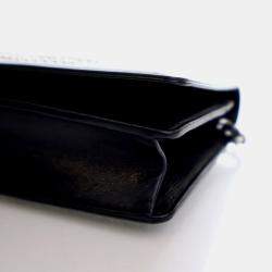 Pre Owned محفظة سلسلة شانيل سي سي جلد عجل أسود مرصعة بالأحجار