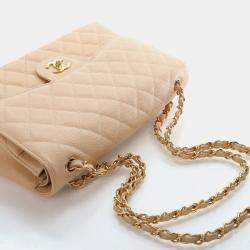 Pre Owned Chanel Jumbo Caviar Classic Double 24K Gold Hardware Flap Bag