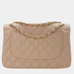 Pre Owned Chanel Jumbo Caviar Classic Double 24K Gold Hardware Flap Bag
