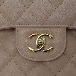Pre Owned Chanel Jumbo Caviar Classic Double 24K Gold Hardware Flap Bag