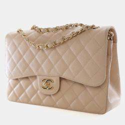 Pre Owned Chanel Jumbo Caviar Classic Double 24K Gold Hardware Flap Bag
