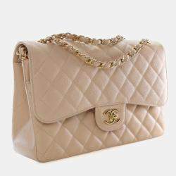 Pre Owned Chanel Jumbo Caviar Classic Double 24K Gold Hardware Flap Bag