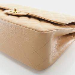 Pre Owned Chanel Jumbo Caviar Classic Double 24K Gold Hardware Flap Bag