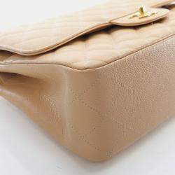 Pre Owned Chanel Jumbo Caviar Classic Double 24K Gold Hardware Flap Bag