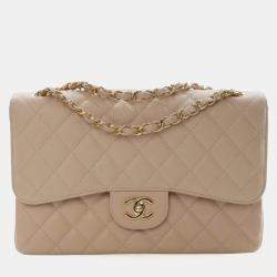 Pre Owned Chanel Jumbo Caviar Classic Double 24K Gold Hardware Flap Bag