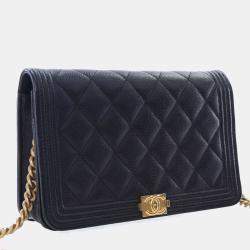 Pre Owned محفظة بسلسلة شانيل كافيار بوي