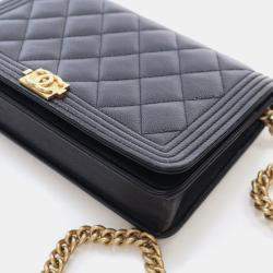 Pre Owned محفظة بسلسلة شانيل كافيار بوي