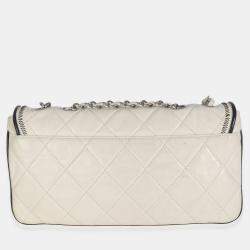 Pre Owned Chanel White Quilted Lambskin East/West Reissue Flap Bag