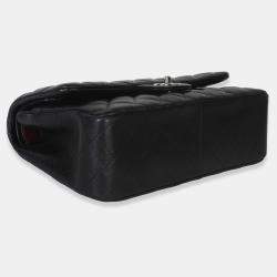 مملوكة مسبقًا حقيبة شانيل سوداء مضغوطة جلد الخروف جامبو فلاب مزدوجة