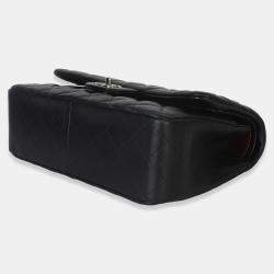 مملوكة مسبقًا حقيبة شانيل سوداء مضغوطة جلد الخروف جامبو فلاب مزدوجة