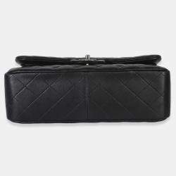 مملوكة مسبقًا حقيبة شانيل سوداء مضغوطة جلد الخروف جامبو فلاب مزدوجة