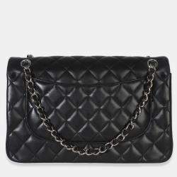 مملوكة مسبقًا حقيبة شانيل سوداء مضغوطة جلد الخروف جامبو فلاب مزدوجة