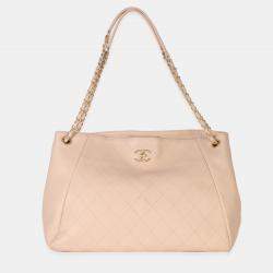 Pre Owned حقيبة تسوق شانيل روك جلد بقري مرن مبطن بيج