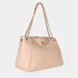 Pre Owned حقيبة تسوق شانيل روك جلد بقري مرن مبطن بيج