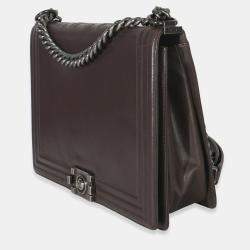 Pre Owned حقيبة شانيلا رمادية داكنة جلد عجل ناعم بوياكس إل عكسي