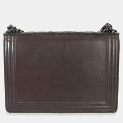 Pre Owned حقيبة شانيلا رمادية داكنة جلد عجل ناعم بوياكس إل عكسي