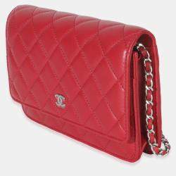 مملوكة مسبقًا Chanel Rouge Red Quilted Lambskin Classic Wallet On Chain