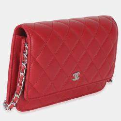 مملوكة مسبقًا Chanel Rouge Red Quilted Lambskin Classic Wallet On Chain