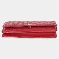 مملوكة مسبقًا Chanel Rouge Red Quilted Lambskin Classic Wallet On Chain