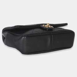 Pre Owned حقيبة شانيل فلاب سلسلة أنيقة جلد حمل أسود من جلد الضأن