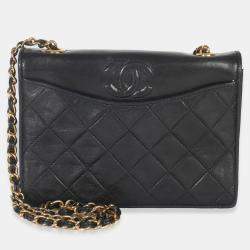 Pre Owned Chanel Vintage Black Quilted Lambskin CC Chain Flap Bag
