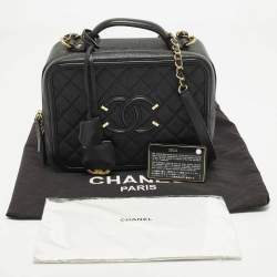 Pre Owned حقيبة فانيتي شانييل رمادية كبيرة كافيار جلد مبطن بنمط الفليغري