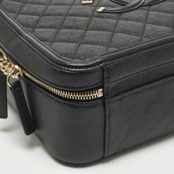 Pre Owned حقيبة فانيتي شانييل رمادية كبيرة كافيار جلد مبطن بنمط الفليغري