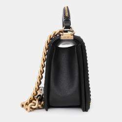 Pre Owned حقيبة شانيل مقبض علوي بسلسلة جلد مبطن أسود حجم متوسط 2016/17