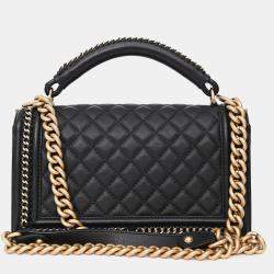 Pre Owned حقيبة شانيل مقبض علوي بسلسلة جلد مبطن أسود حجم متوسط 2016/17