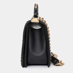 Pre Owned حقيبة شانيل مقبض علوي بسلسلة جلد مبطن أسود حجم متوسط 2016/17