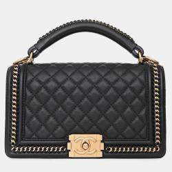 Pre Owned حقيبة شانيل مقبض علوي بسلسلة جلد مبطن أسود حجم متوسط 2016/17