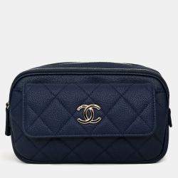 Pre Owned حقيبة خصر شانيل كافيار جلدية كحلية غير رسمية مع إدراج