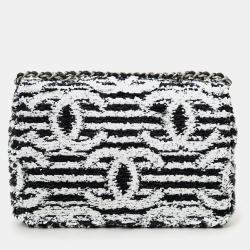 Pre Owned Chanel 24S Black/White Sequins CC Mini Single Flap Bag