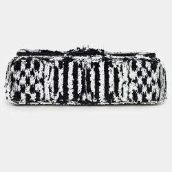Pre Owned Chanel 24S Black/White Sequins CC Mini Single Flap Bag
