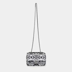 Pre Owned Chanel 24S Black/White Sequins CC Mini Single Flap Bag