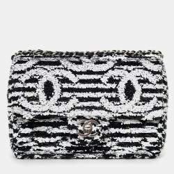 Pre Owned Chanel 24S Black/White Sequins CC Mini Single Flap Bag
