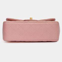 Pre Owned Chanel 2021 Rose Iridescent Quilted Lambskin Mini Rectangle Top Handle