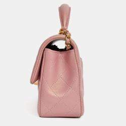 Pre Owned Chanel 2021 Rose Iridescent Quilted Lambskin Mini Rectangle Top Handle