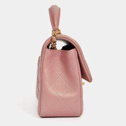 Pre Owned Chanel 2021 Rose Iridescent Quilted Lambskin Mini Rectangle Top Handle