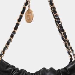 Pre Owned Chanel Black Lambskin Leather 22 Small Hobo Shoulder Bag GHW