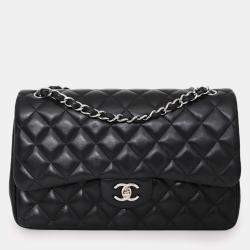 Pre Owned Chanel 2012 Black Lambskin Jumbo Double Flap