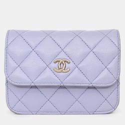 Pre Owned حقيبة شانيل 2021 جلد الحمل البنفسجي صغيرة رفرف كروس بودي