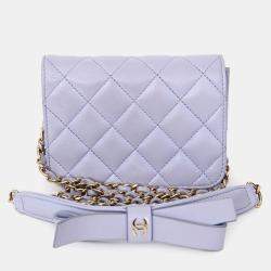 Pre Owned حقيبة شانيل 2021 جلد الحمل البنفسجي صغيرة رفرف كروس بودي
