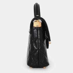 Pre Owned شنطة شانيل 2025 جلد حمل صغير بسلسلة مقبض أسود