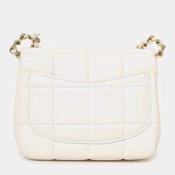 Pre Owned Chanel 2023 White Quilted Lambskin Resin Crystal Monacoco Mini Square Flap Bag