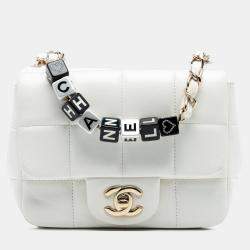 مملوكة مسبقًا Chanel White Mini Square Lambskin Resin Crystal Monacoco Flap