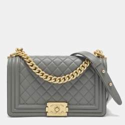 مملوكة مسبقًا Chanel Boy Medium Grey Quilted Leather Flap Bag