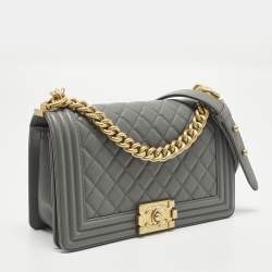 مملوكة مسبقًا Chanel Boy Medium Grey Quilted Leather Flap Bag