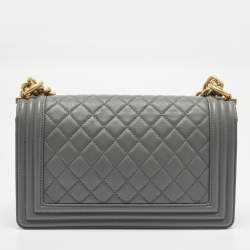 مملوكة مسبقًا Chanel Boy Medium Grey Quilted Leather Flap Bag