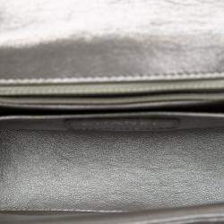 Pre Owned Chanel Silver Mini Square Classic Chevron Iridescent Calfskin Single Flap